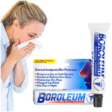 Boroleum bálsamo nasal en tubo de 17 g, fácil de aplicar para irritación nasal.