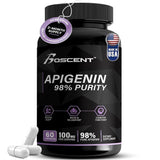 BOSCENT Apigenin 100 mg cápsulas – botella visible para relajación nocturna.