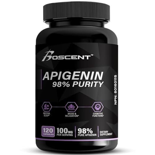 BOSCENT Apigenina cápsulas en la mano para relajación nocturna.