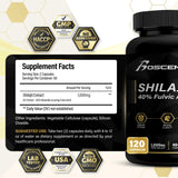 Boscent Shilajit cápsulas con etiqueta detallada que destaca ácido fúlvico