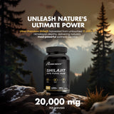 Boscent Shilajit cápsulas en manos, enfatizando tamaño de 20,000 mg