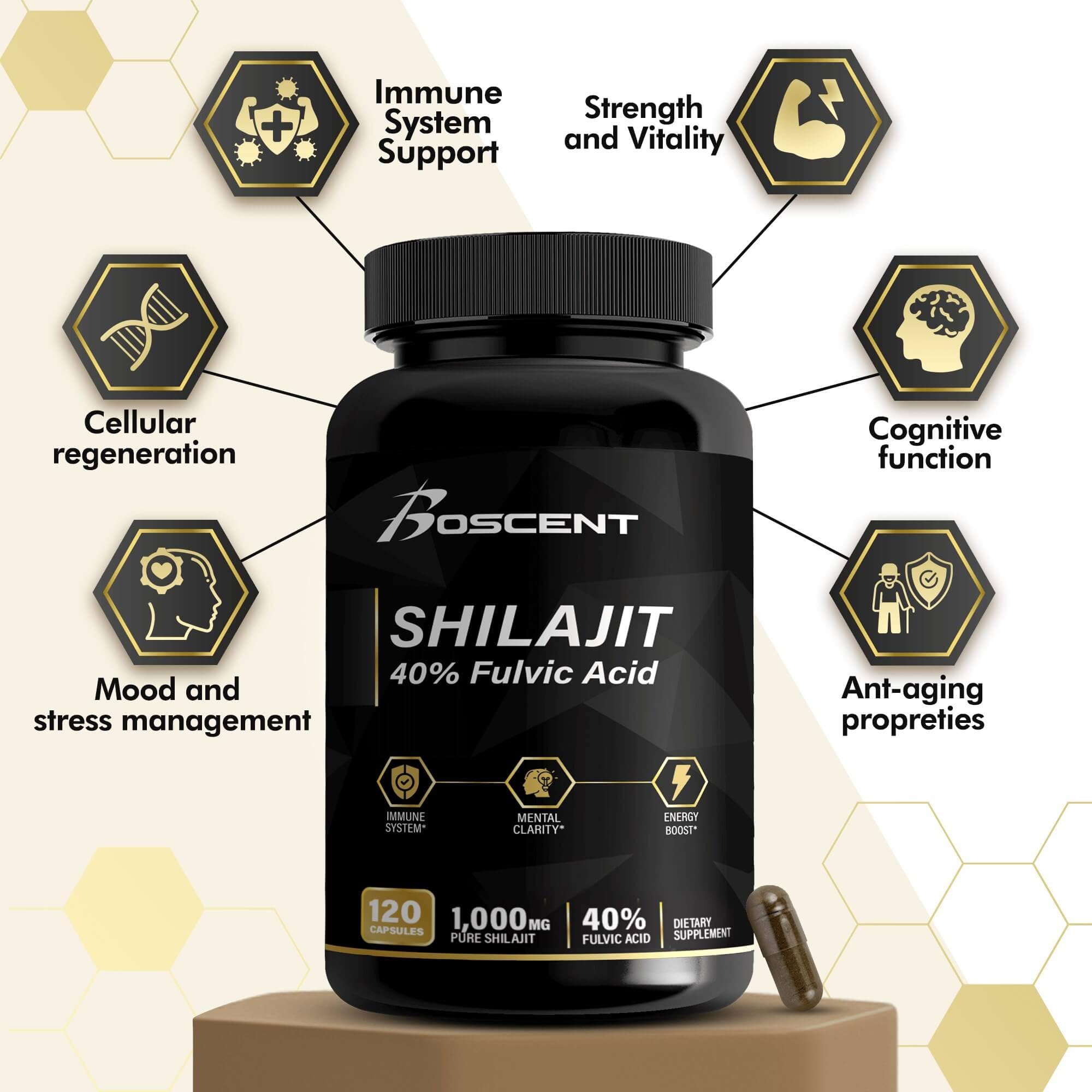 Boscent Shilajit cápsulas uso diario para energia sostenida