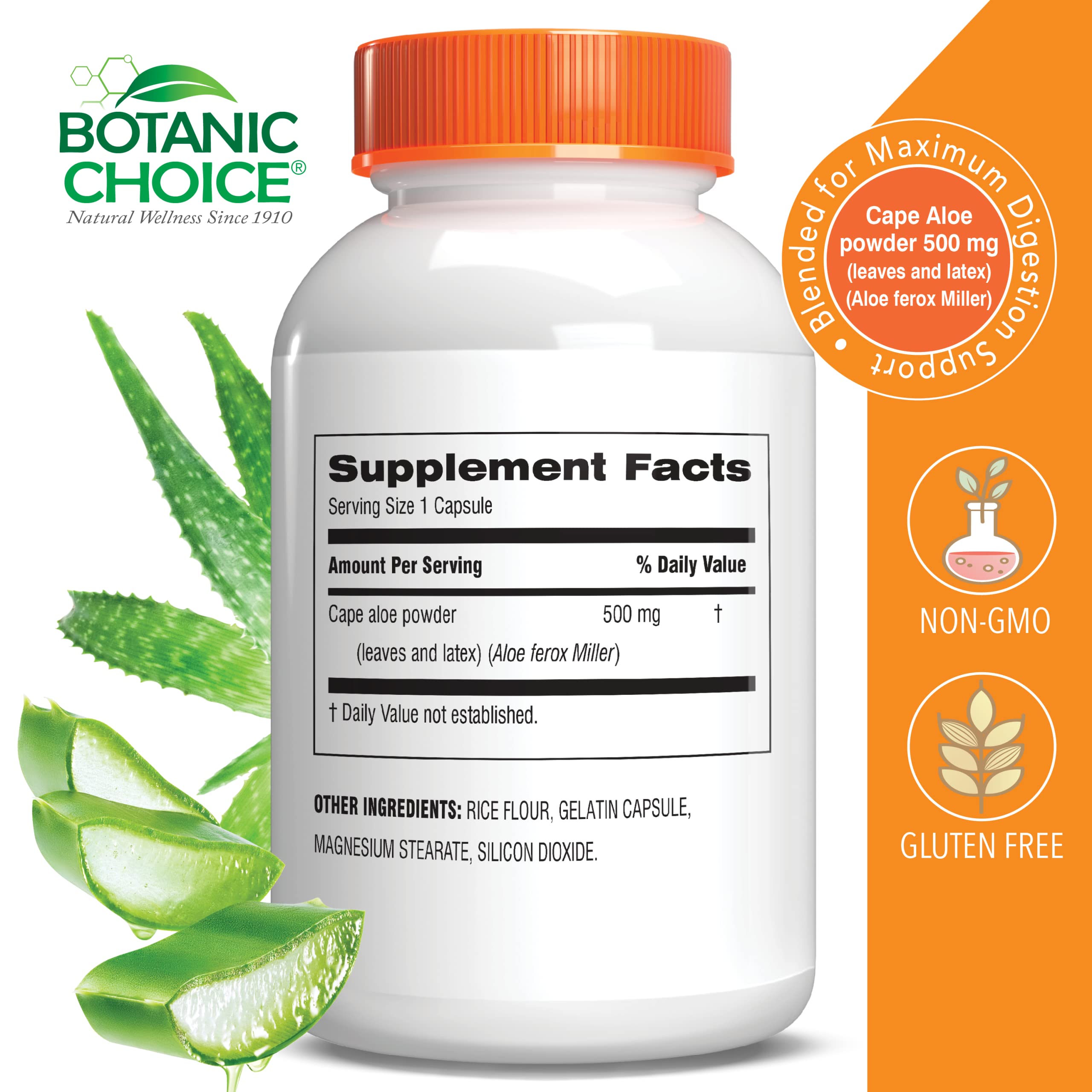 Botanic Choice Aloe: cápsulas de 500 mg para uso diario.