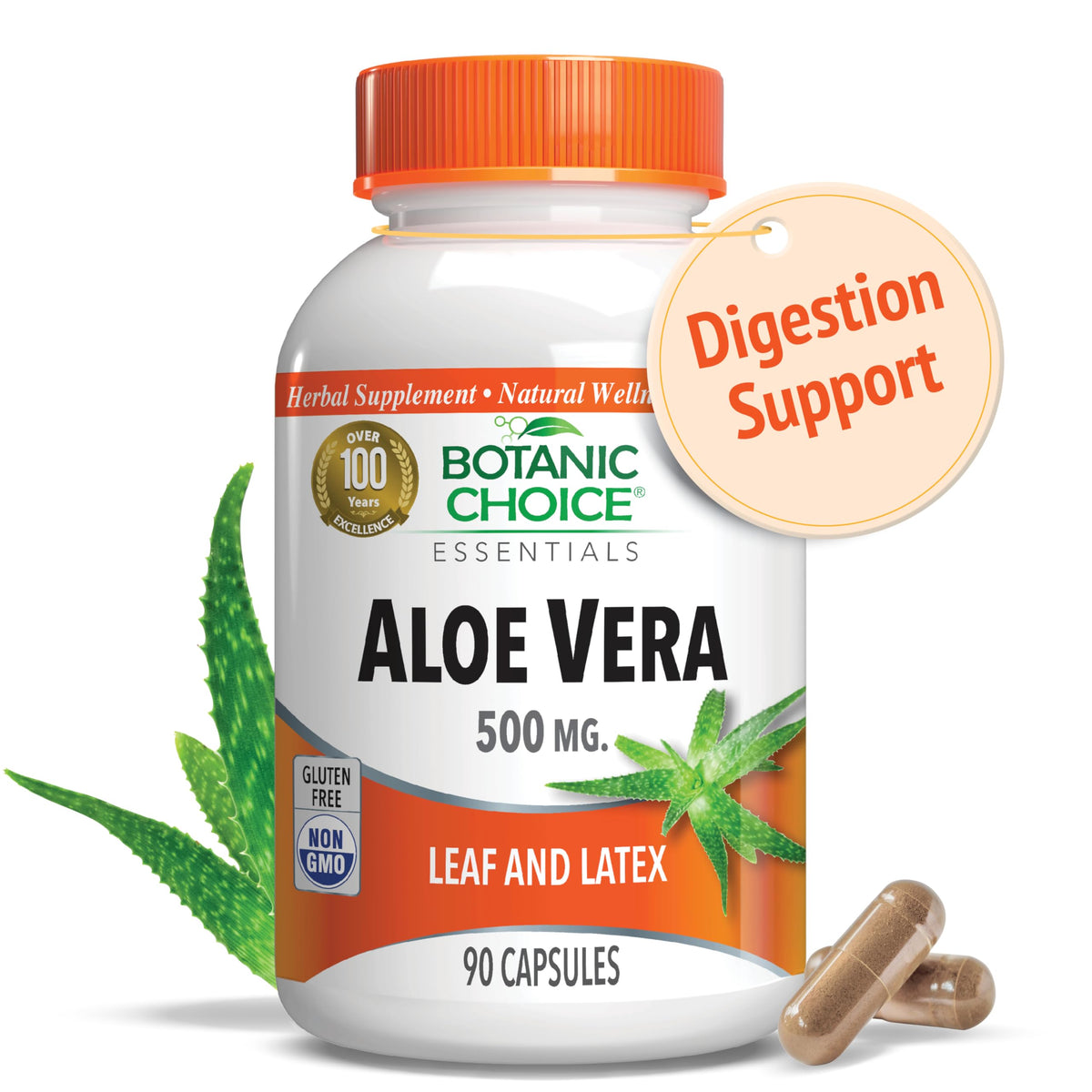 Botanic Choice Aloe: hoja y gel visibles para apoyar la digestión suave.