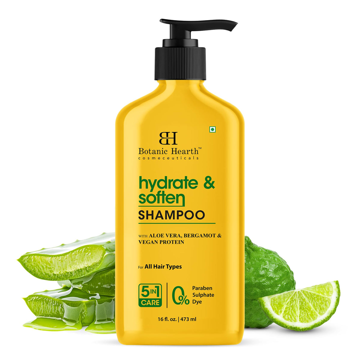 Botanic Hearth Champú Aloe Vera Bergamota, vertido en la botella, limpieza suave y refrescante.