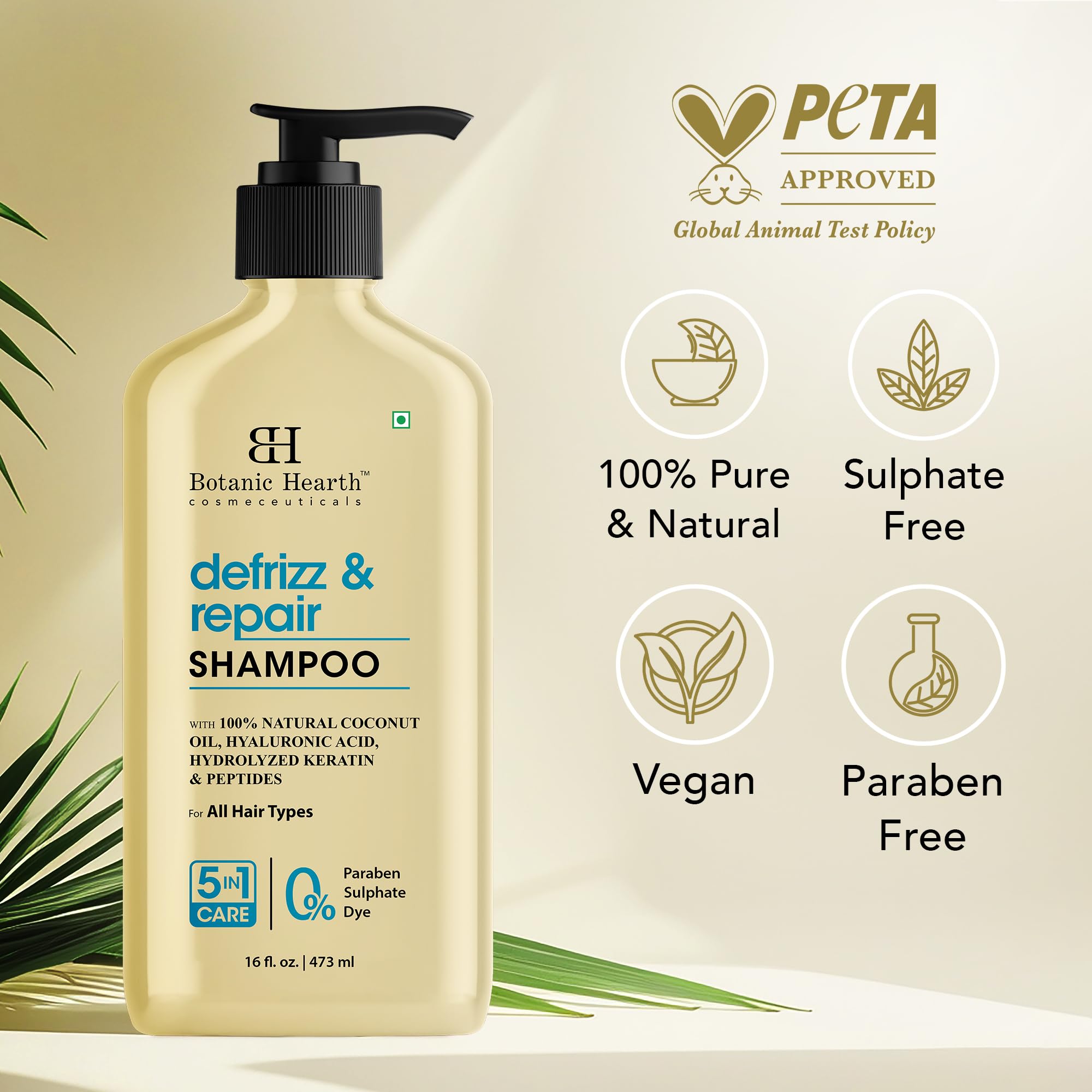 Empaque y etiqueta claros del champú Botanic Hearth para una selección fácil.