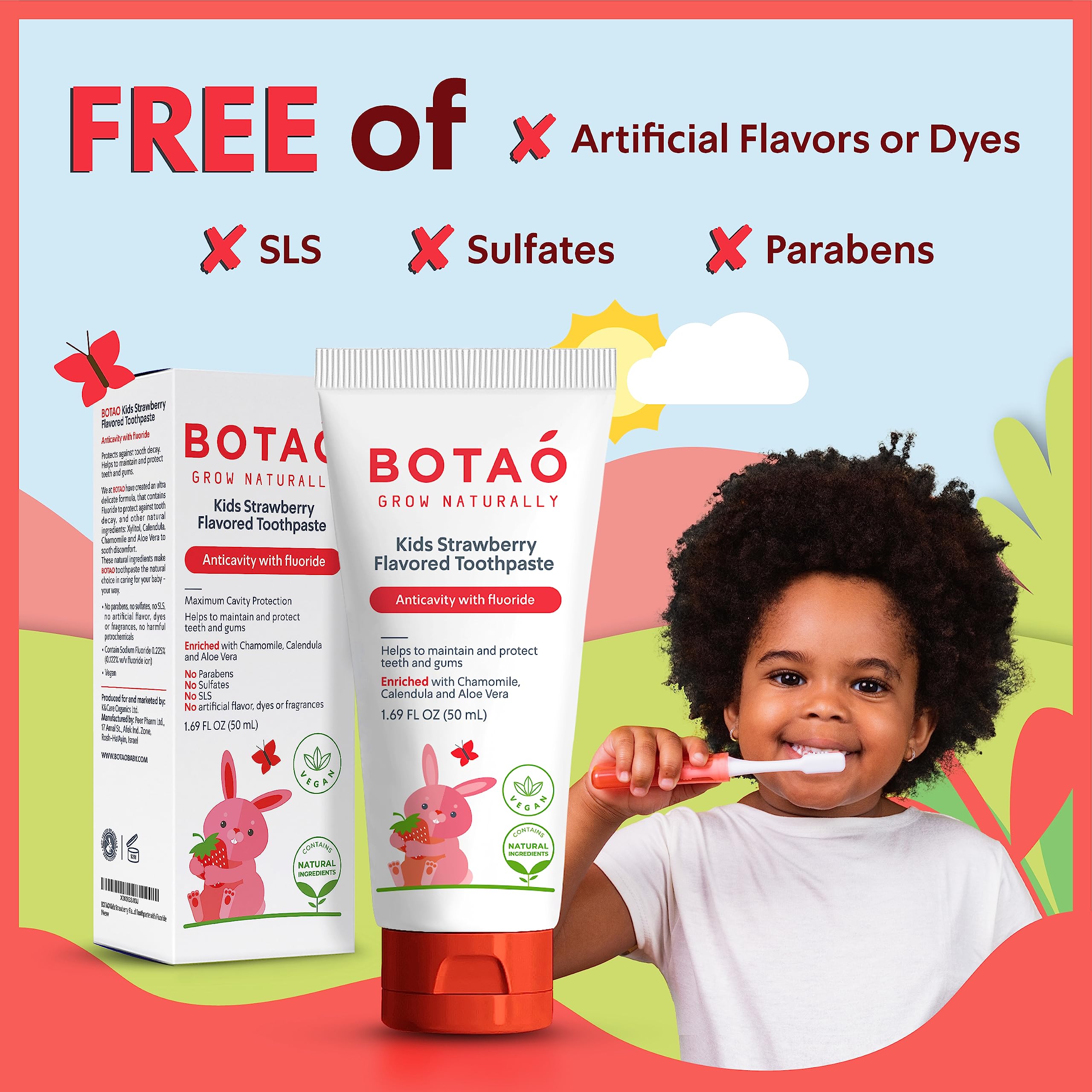 Pasta BOTAO para niños, aloe vera, cuidado suave para encías.