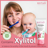 BOTAO pasta para niños sin fluoruro, textura cremosa, ideal para cepillados suaves.