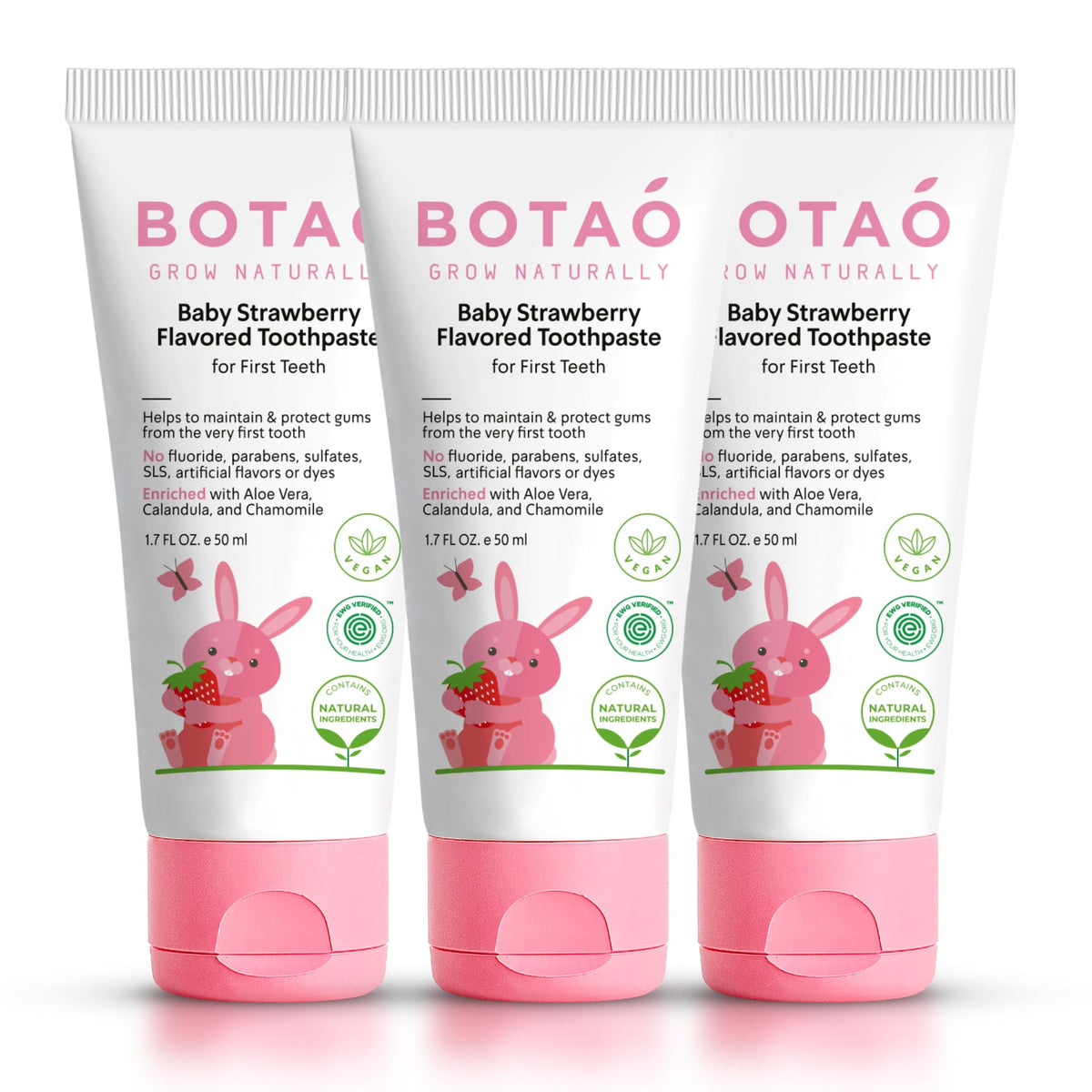 Pasta dental BOTAO para bebé en tubo de 50 ml sin fluor, suave para las encías.