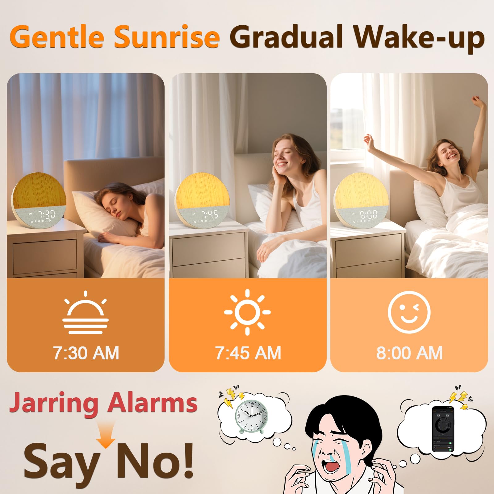 BOTDOYS Despertador Amanecer Luz Gradual: iluminación progresiva para despertar natural.