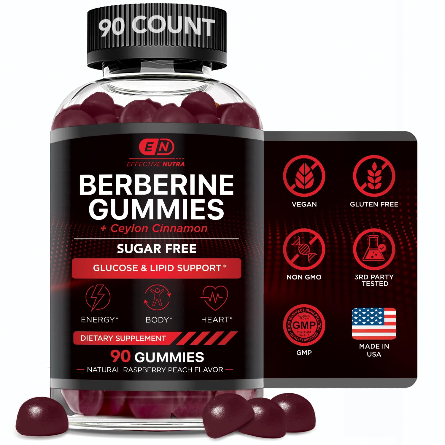 Gomitas Effective Nutra Berberine en botella para consumo diario cómodo.
