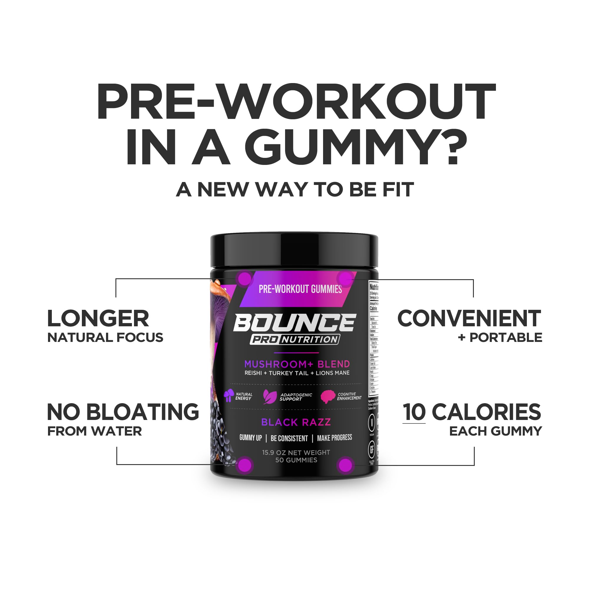 Bounce Pro gominolas sabor frambuesa negra para disfrutarlas antes del ejercicio.