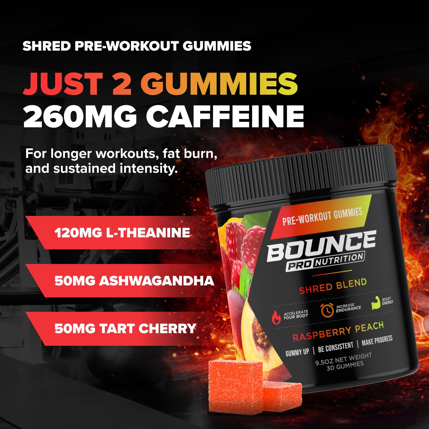 Bounce Pro Shred Blend con Ashwagandha, magnesio y zinc para resistencia y constancia.