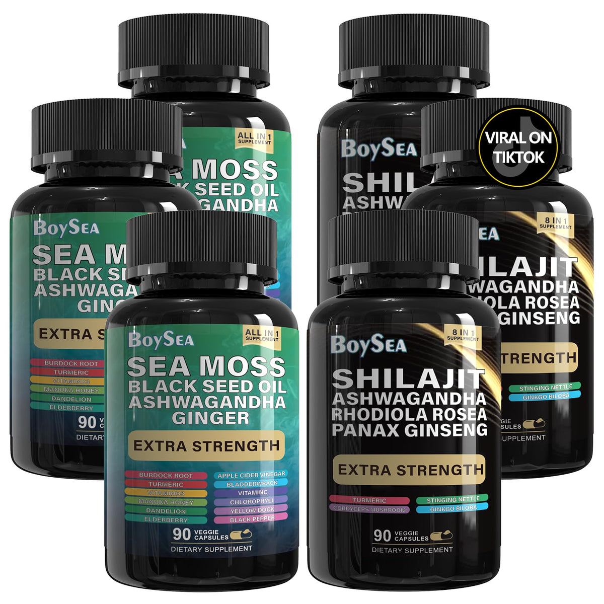 Boysea equilibrio cápsulas Shilajit y musgo marino, posible apoyo a la energía diaria