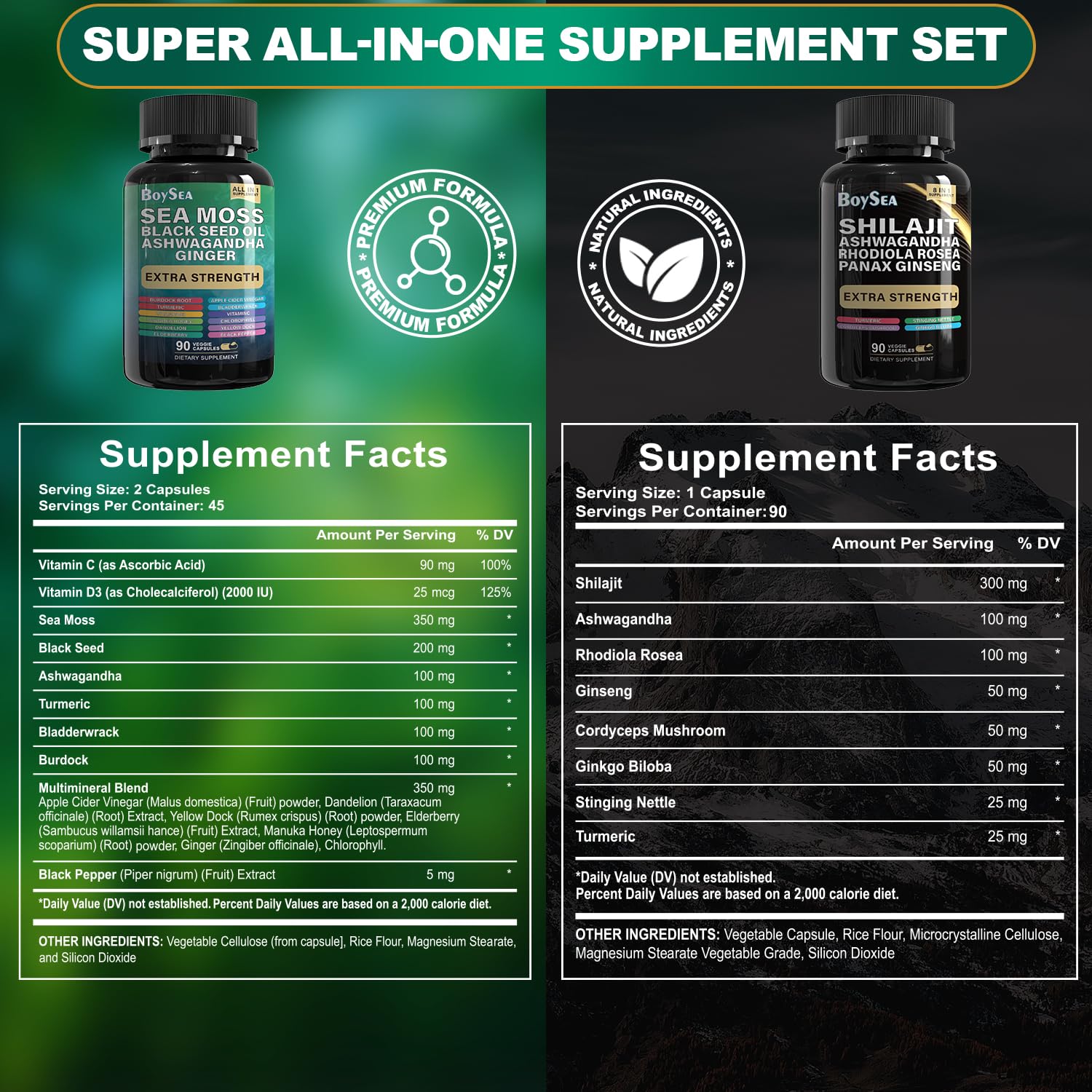 Boysea Sea Moss: cápsulas con múltiples ingredientes para apoyar nutrición diaria.