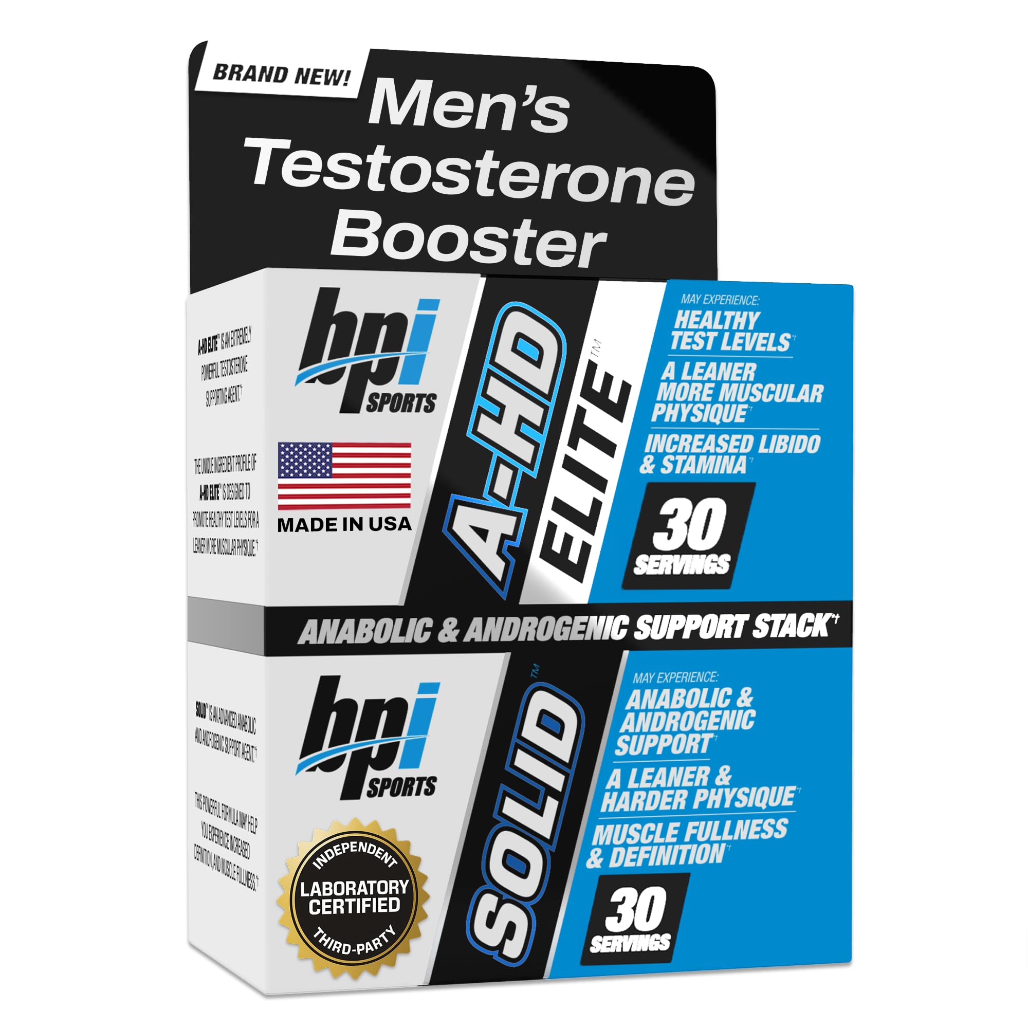 BPI Sports A-HD Elite/Solid: cápsulas visibles para energía sostenida.