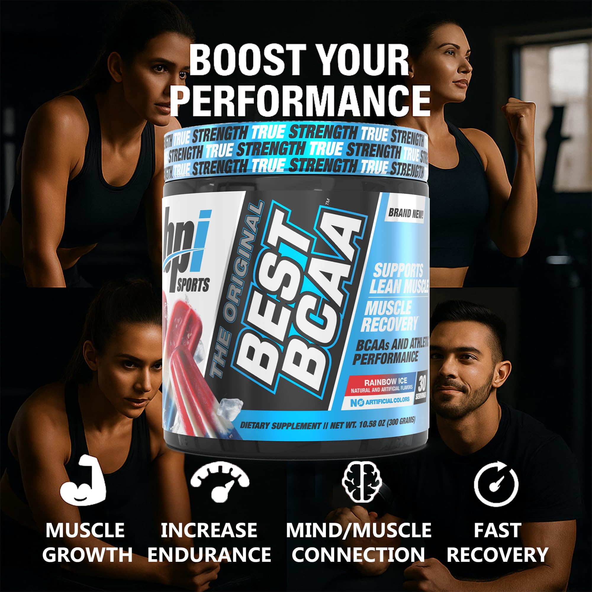 Mezcla de BPI Best BCAA Arcoíris Hielo en agua clara muestra textura suave.