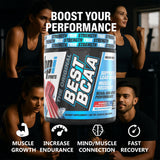 Mezcla de BPI Best BCAA Arcoíris Hielo en agua clara muestra textura suave.