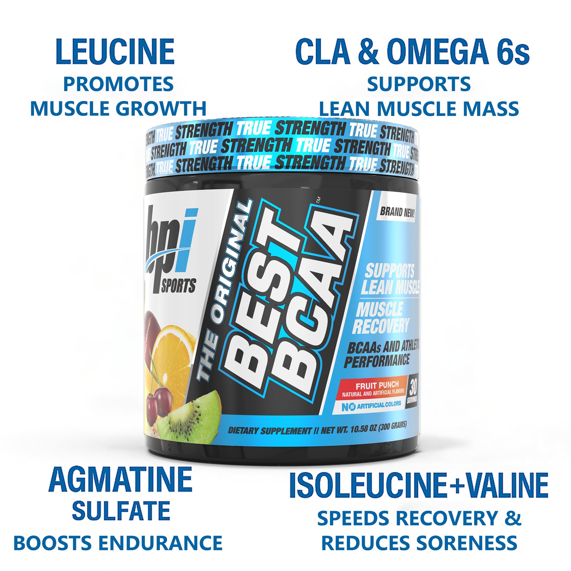 Frasco de Best BCAA sabor Fruta Punch listo para mezclas.