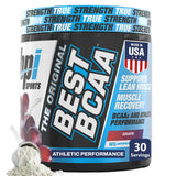 Botella de BPI Sports Best BCAA, polvo listo para mezclar tras entrenamiento.
