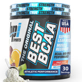 BPI Sports Best BCAA polvos en taza mezcladora para recuperación muscular.