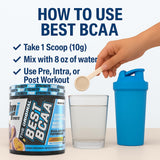 Mezcla rápida de Best BCAA en agua para rendimiento.
