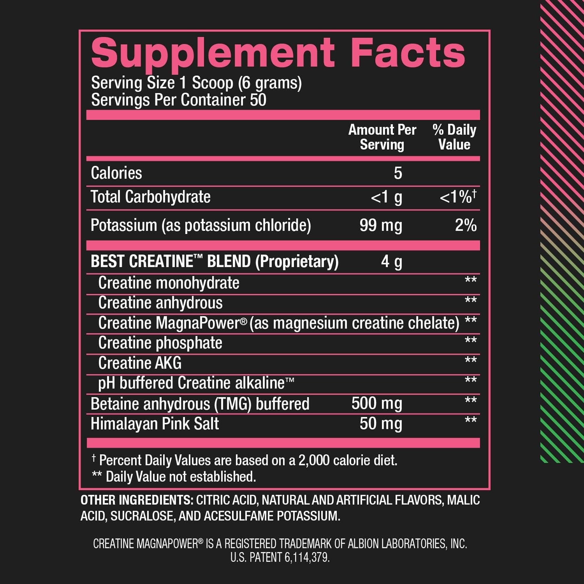 envase de creatina BPI Sports con tapa abierta
