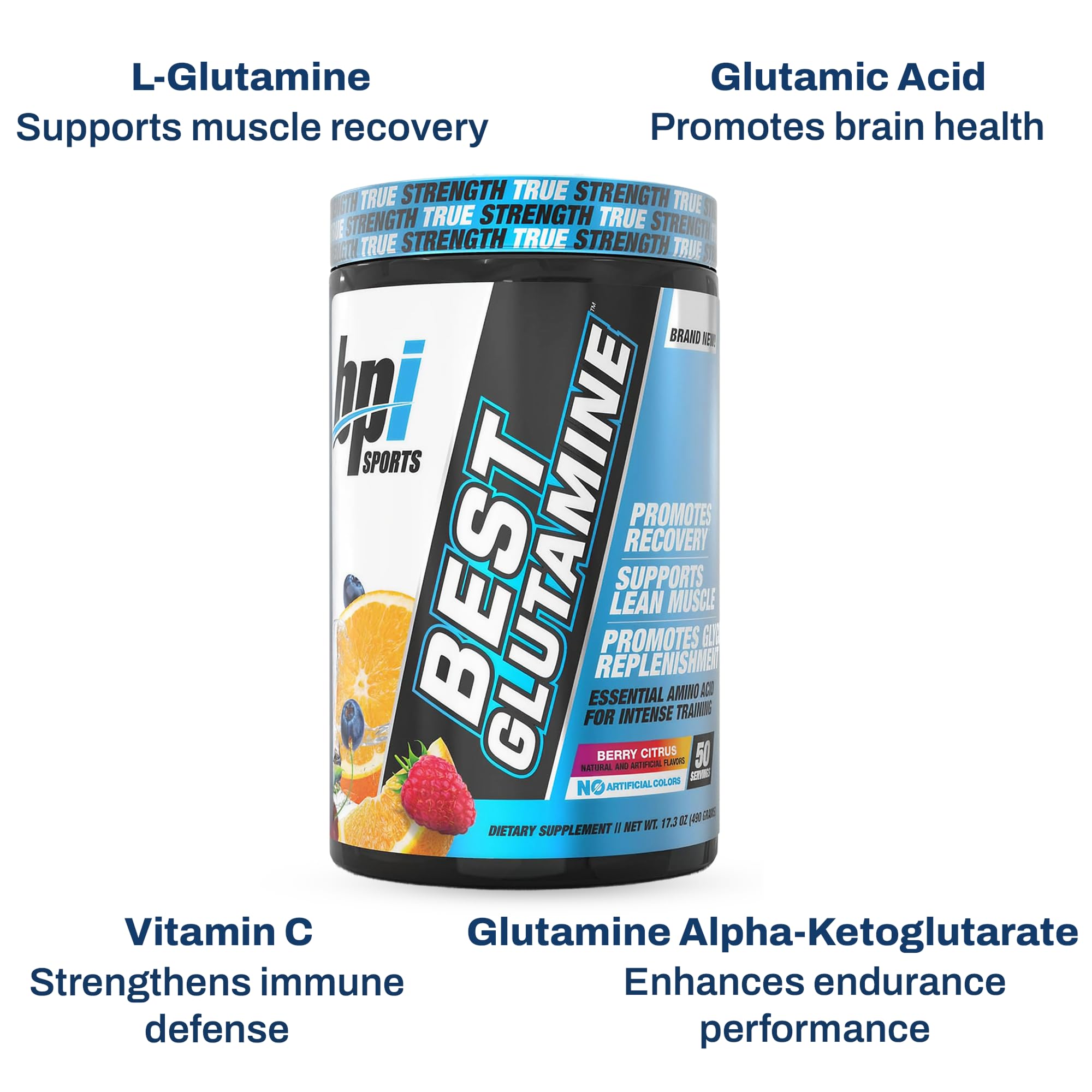 BPI Sports Glutamina L, etiqueta clara con seis tipos
