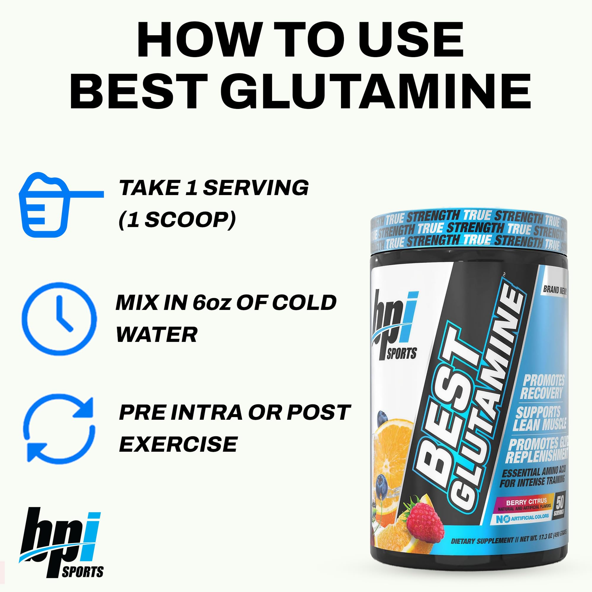 BPI Sports Glutamina L, polvo de rápida absorción para mezclas fáciles