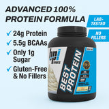 Embalaje lata 5 libras de BPI Best Protein, comodidad diaria.