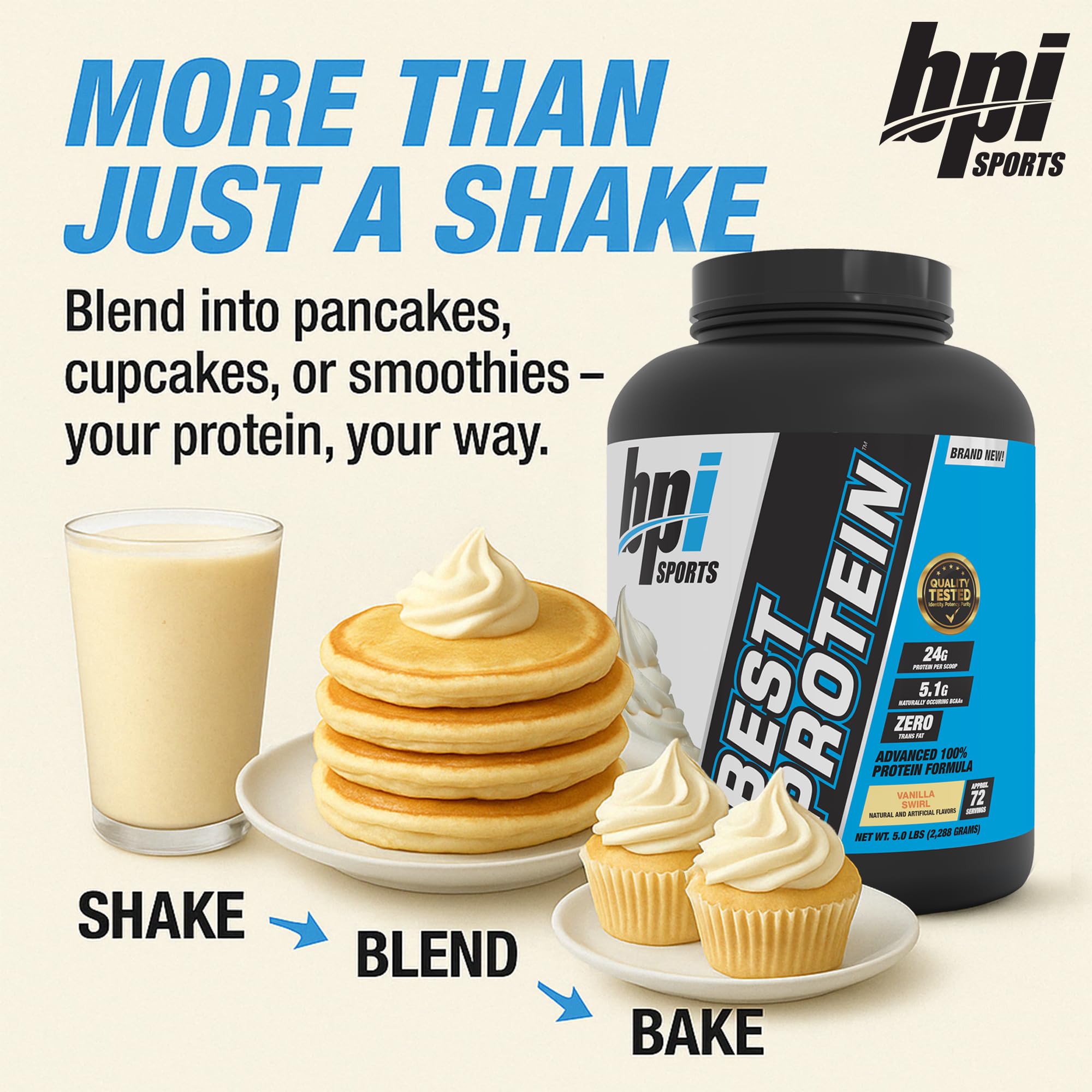 Recipiente mezclador para BPI Best Protein, batidos rápidos y sin grumos.