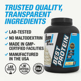 Tapa de lata de BPI Best Protein, cierre seguro.