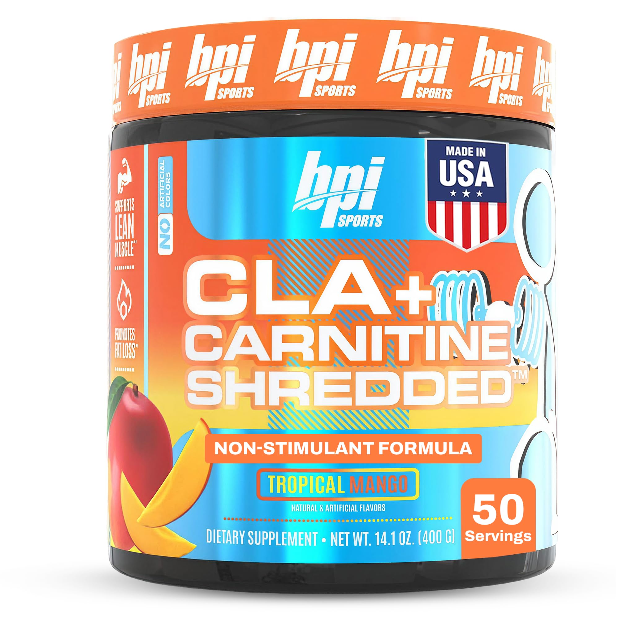 Cuchara medidora de BPI Sports CLA y Carnitina Shredded para porciones estables.