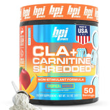 BPI Sports CLA y Carnitina Shredded en envase Tropical Mango para energía diaria.