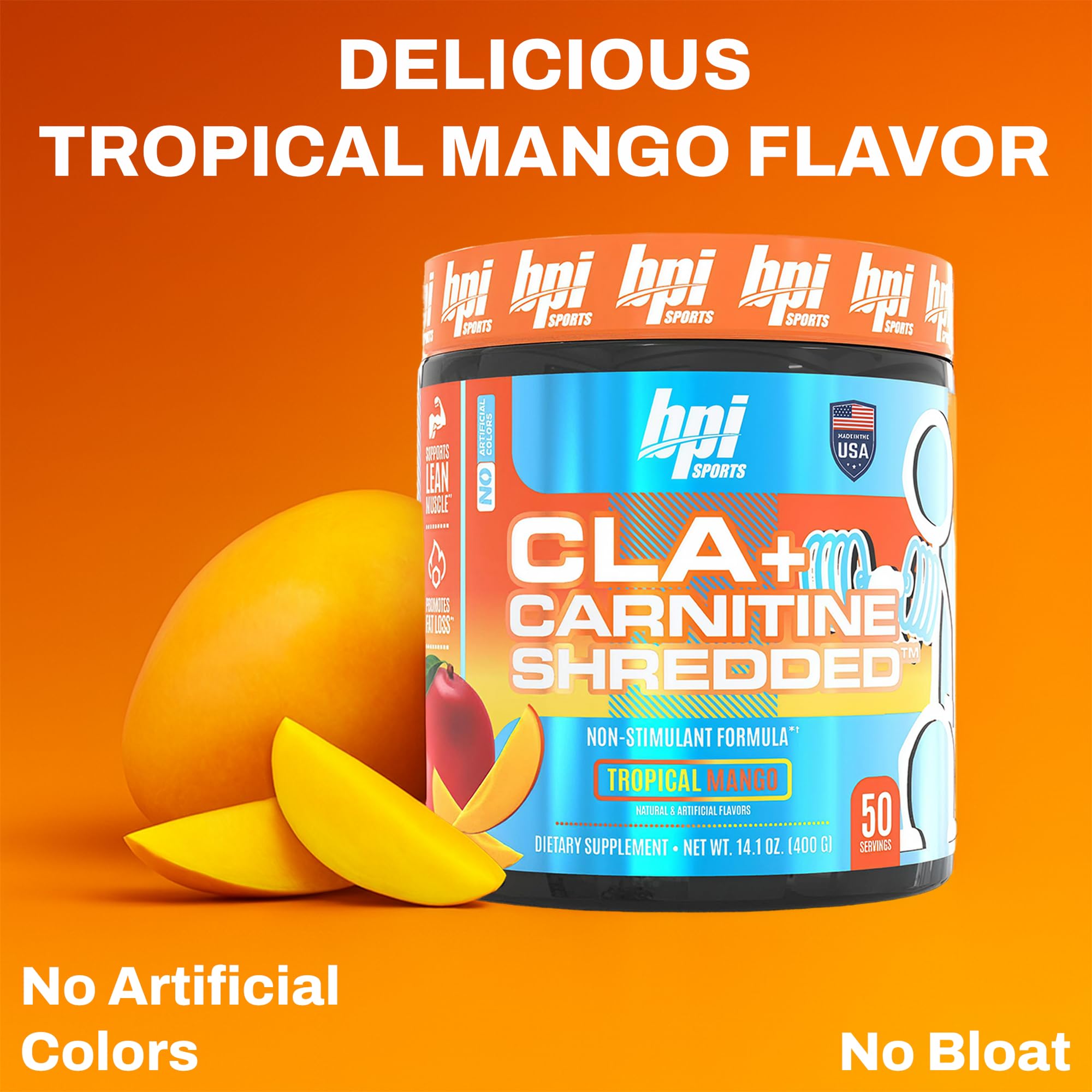 Etiqueta de BPI Sports CLA y Carnitina Shredded con detalles de ingredientes.