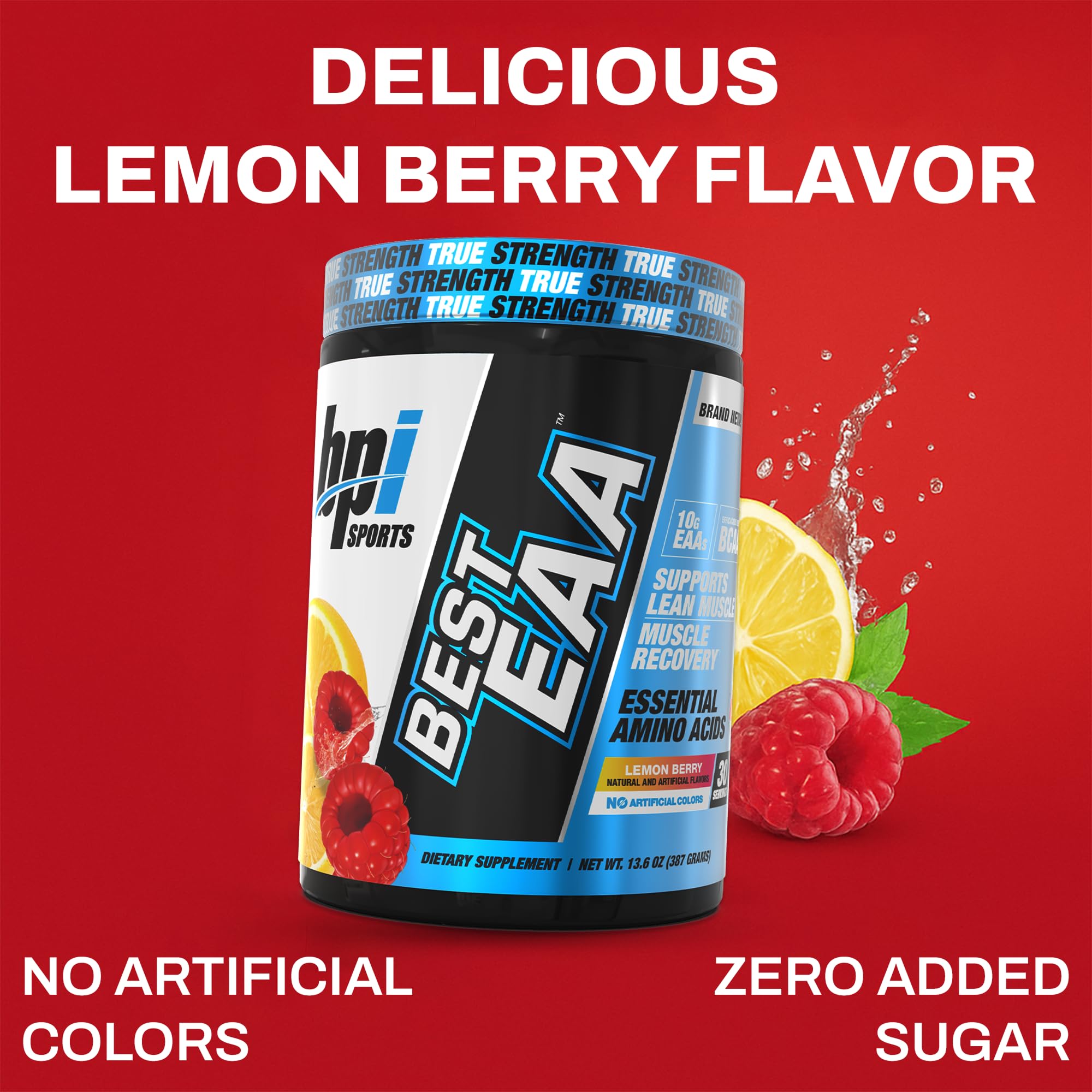 Dosificador de EAA de BPI Sports para medir porciones con sabor Limón-Frutos Rojos.