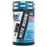 Cápsula nocturna de BPI Sports Nite Burn para apoyar sueño profundo y quema de grasa durante la noche.