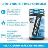 Envase de BPI Nite Burn muestra de 640 mg por cápsula para metabolismo nocturno.