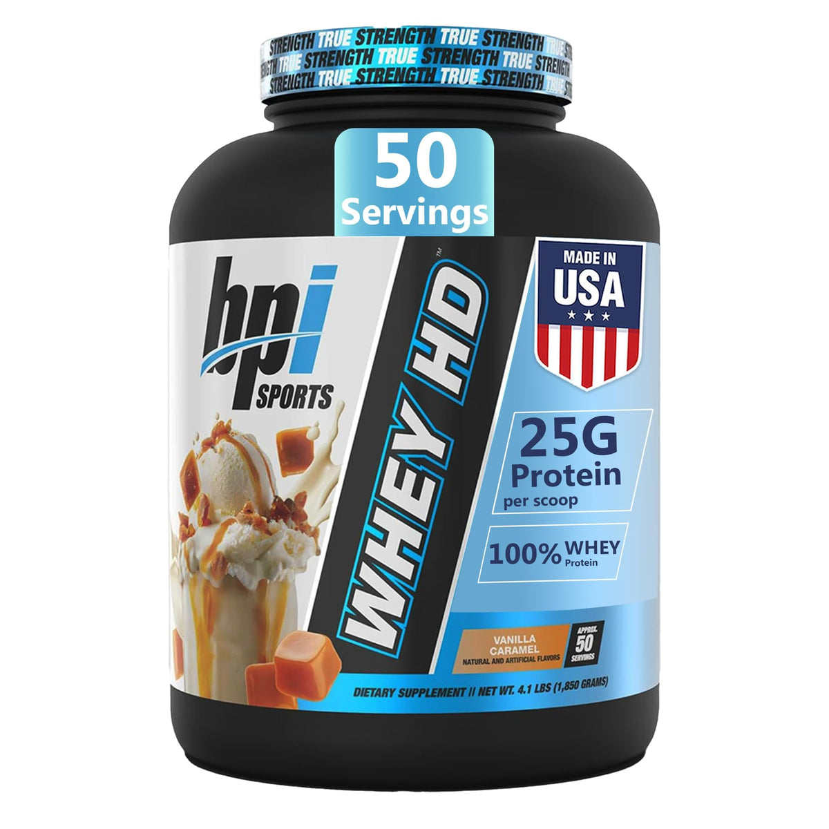 BPI Sports Whey HD: bote de proteína para ganancia muscular y recuperación.