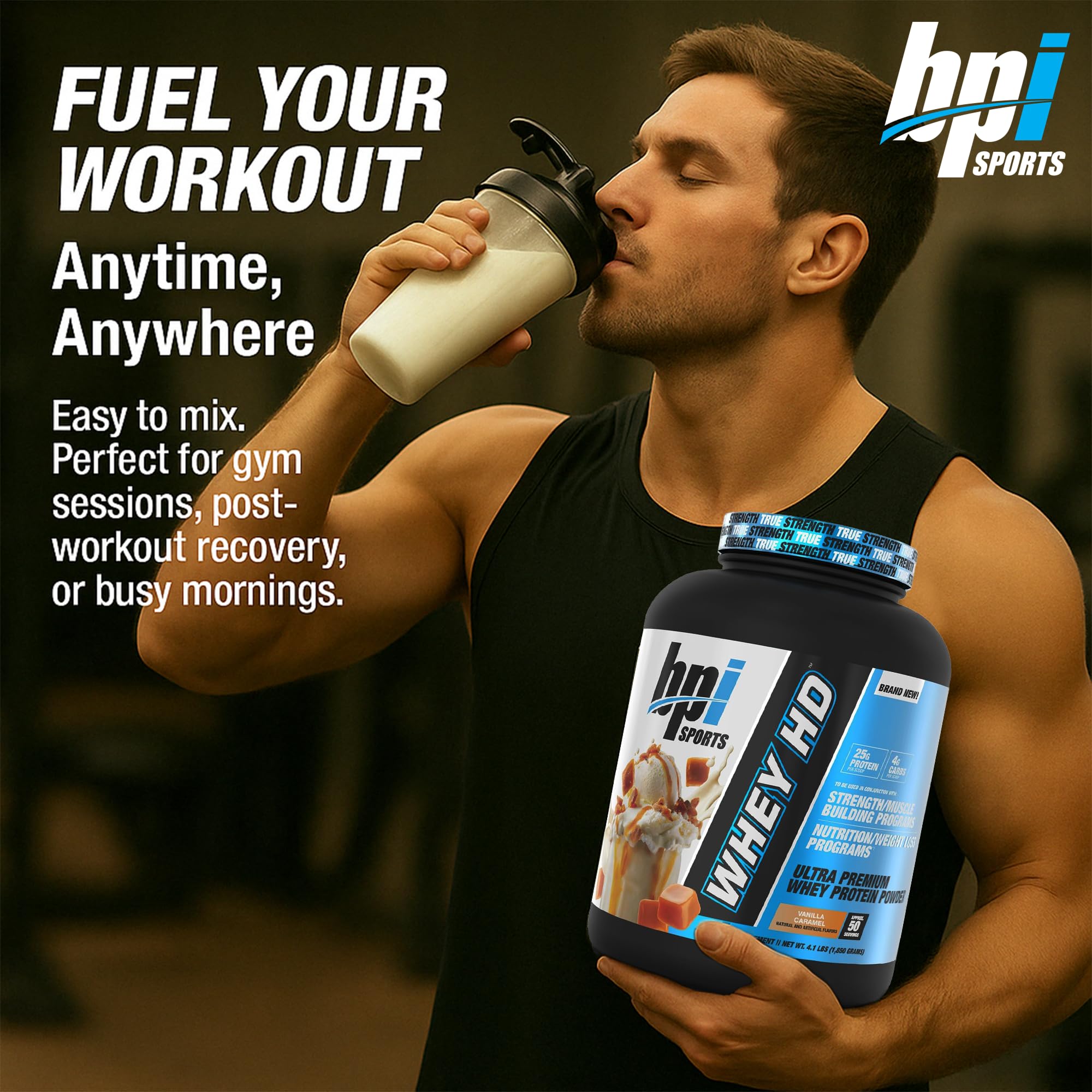 BPI Sports Whey HD: cuchara medidora para porciones precisas en batidos.