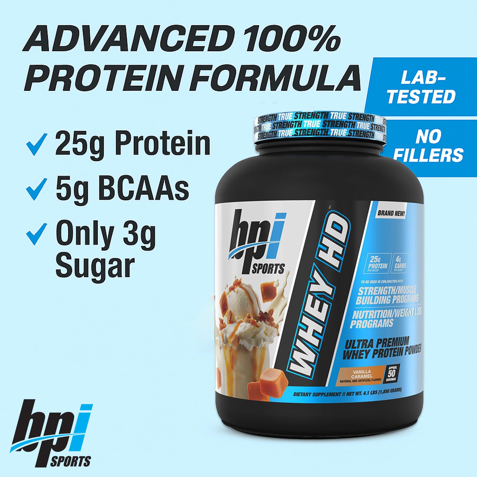 BPI Sports Whey HD: etiqueta clara para elegir sabor y perfil nutricional.