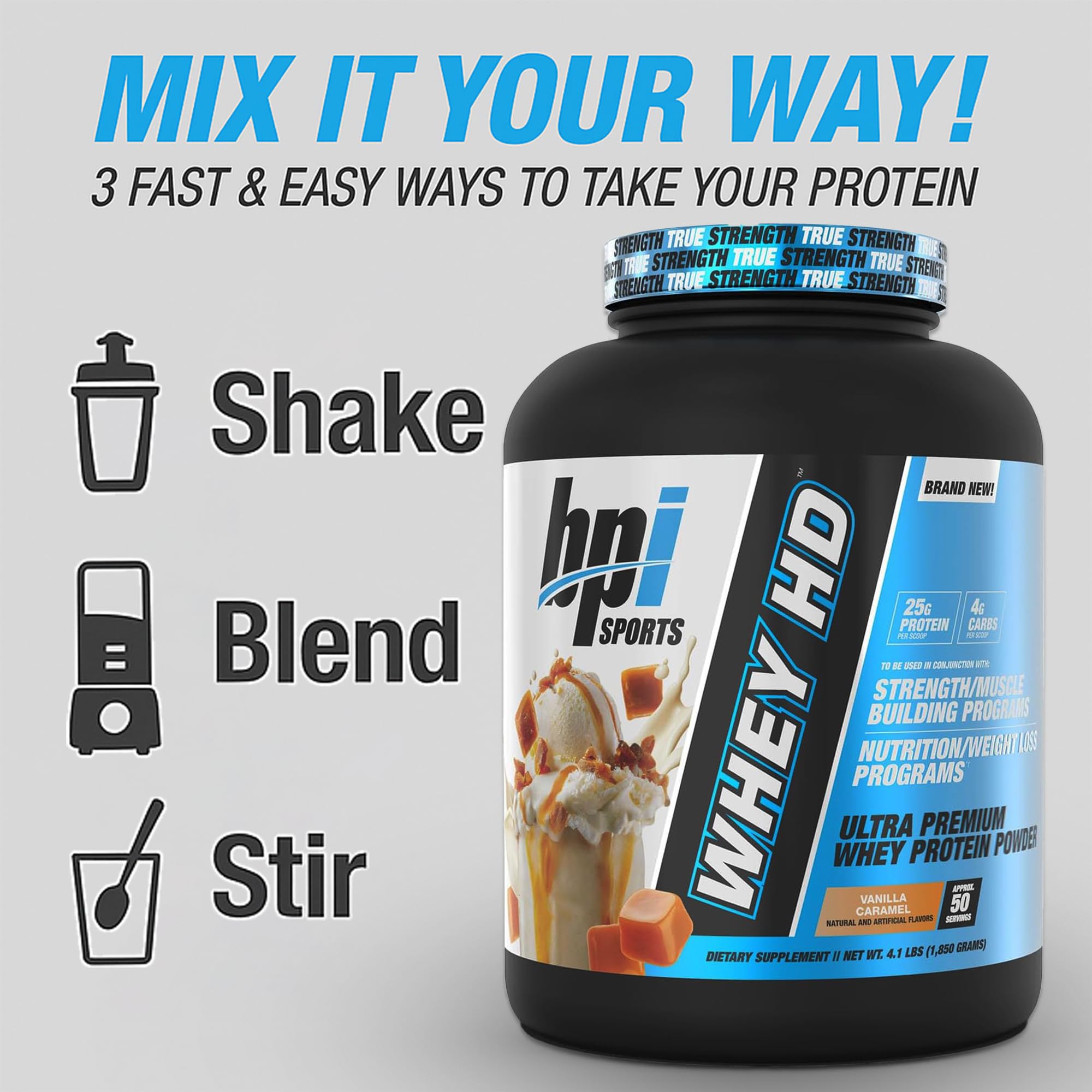 BPI Sports Whey HD: polvo con textura fina para batidos consistentes.
