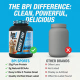 BPI Sports Whey HD: sabor vainilla caramelo para batidos matutinos.