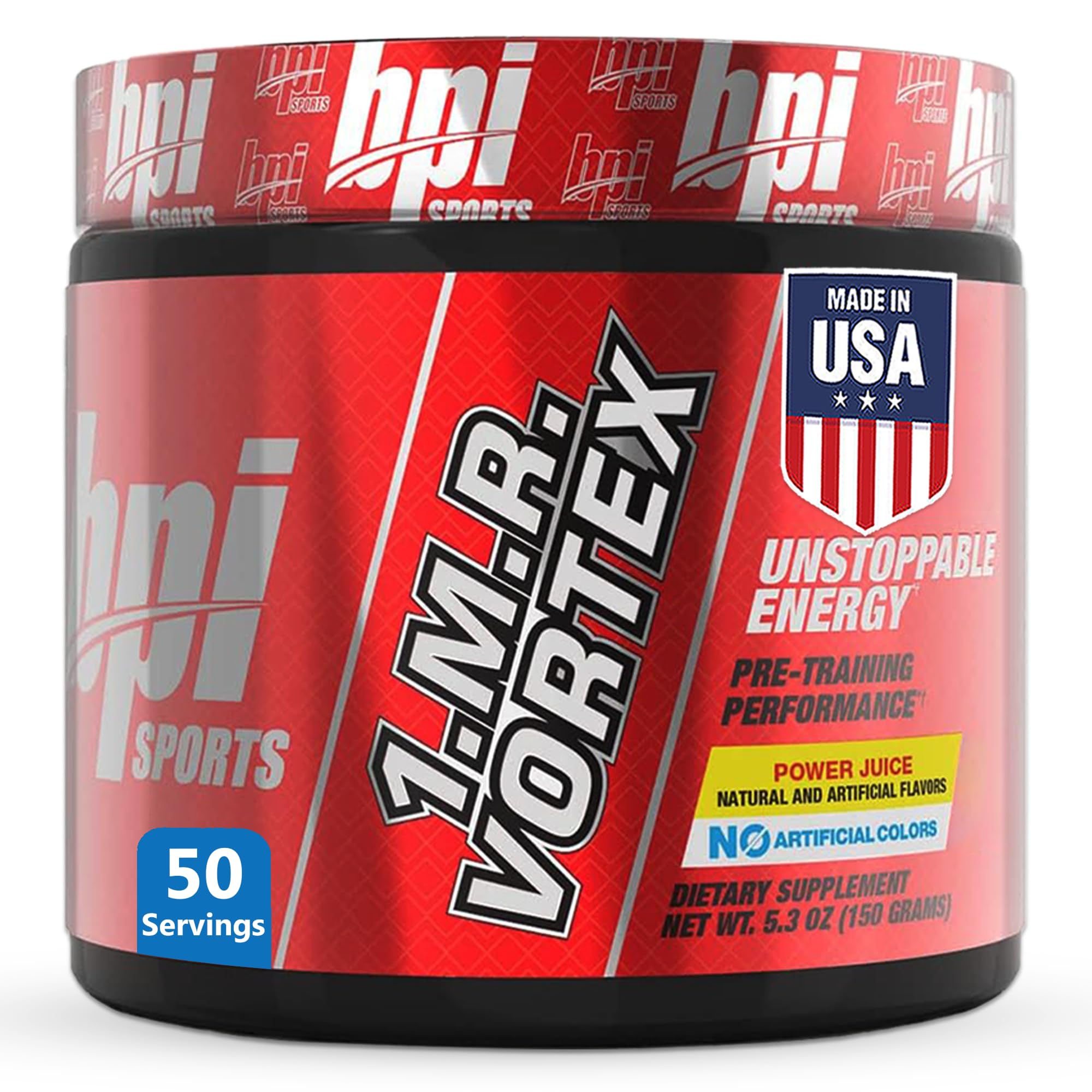 BPI Sports 1.M.R Vortex, empaque visible para verificar la dosis rápidamente.