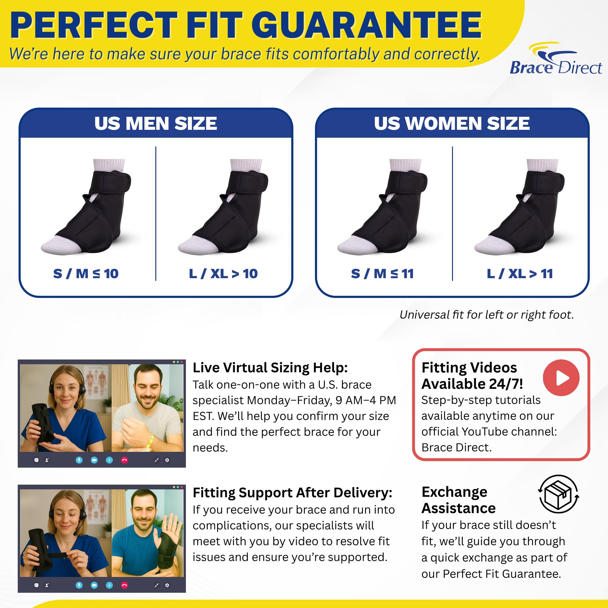 Brace Direct ajuste con velcro tobillo-pie para un ajuste personalizado.