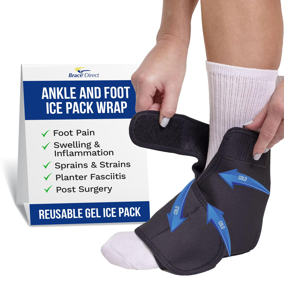 Brace Direct cojin hielo tobillo-pie, enfriamiento suave y cobertura completa.