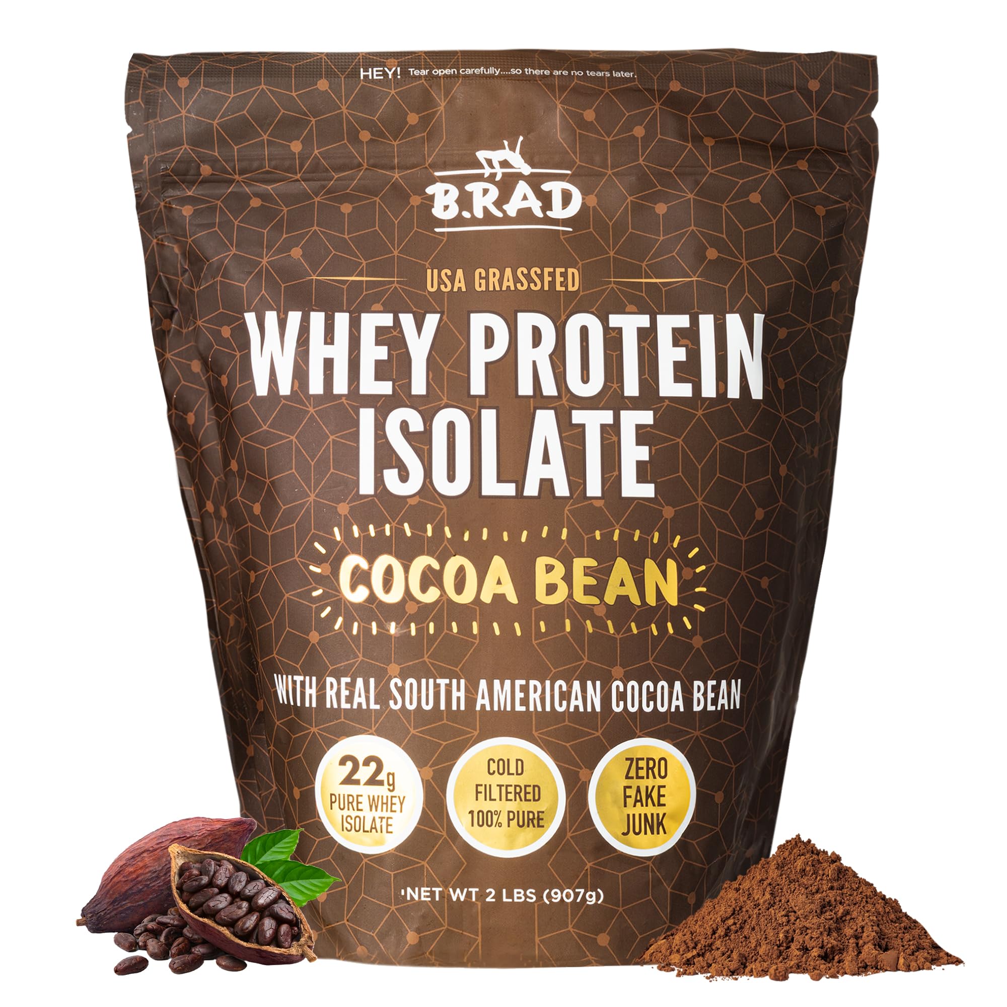 B.rad Whey Aislado de pasto en envase, alto contenido proteico para entrenamientos