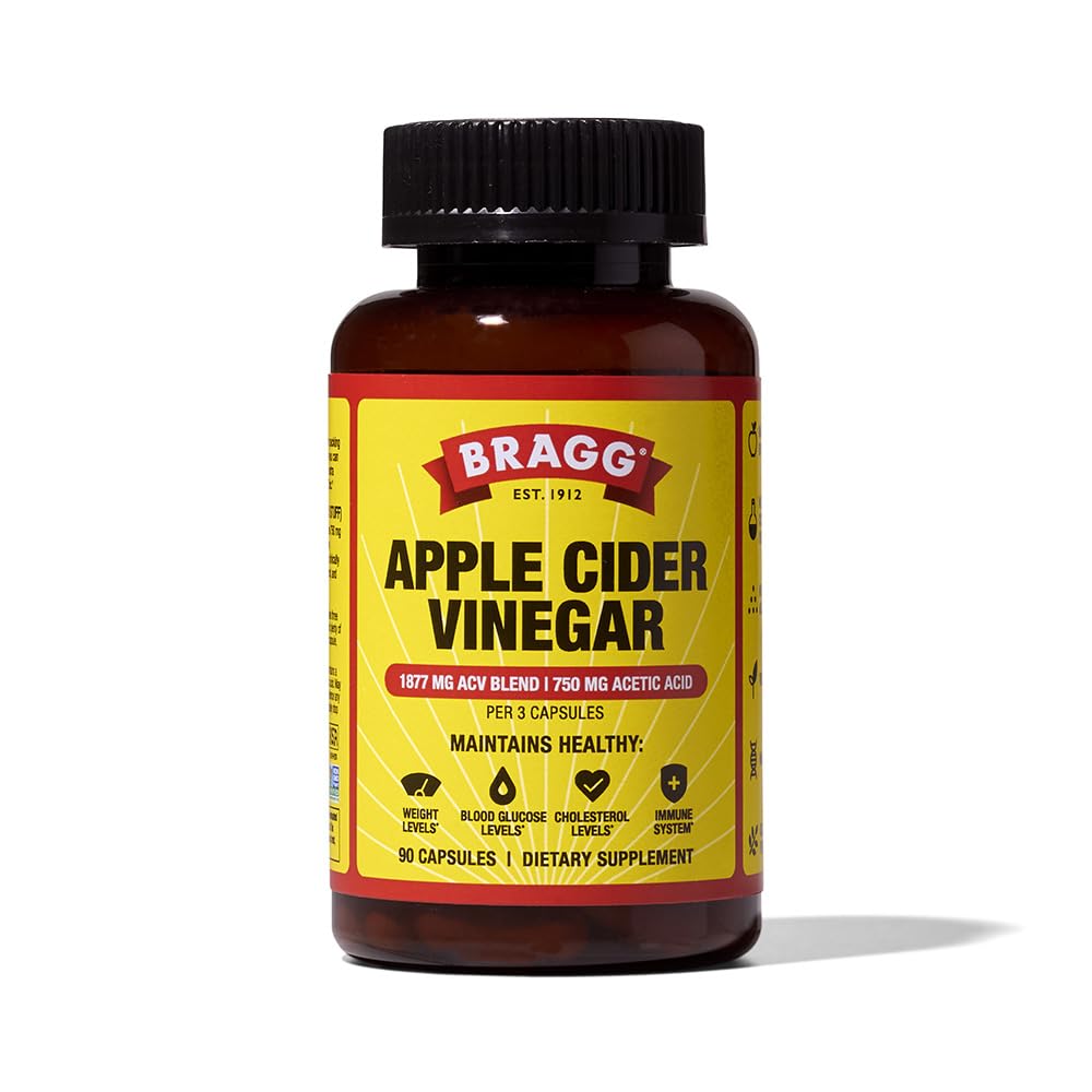 Bragg Cápsulas vinagre sidra orgánico, bote destacado, apoyo diario