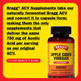 Etiqueta de Bragg Energy ACV Capsules con información clara.