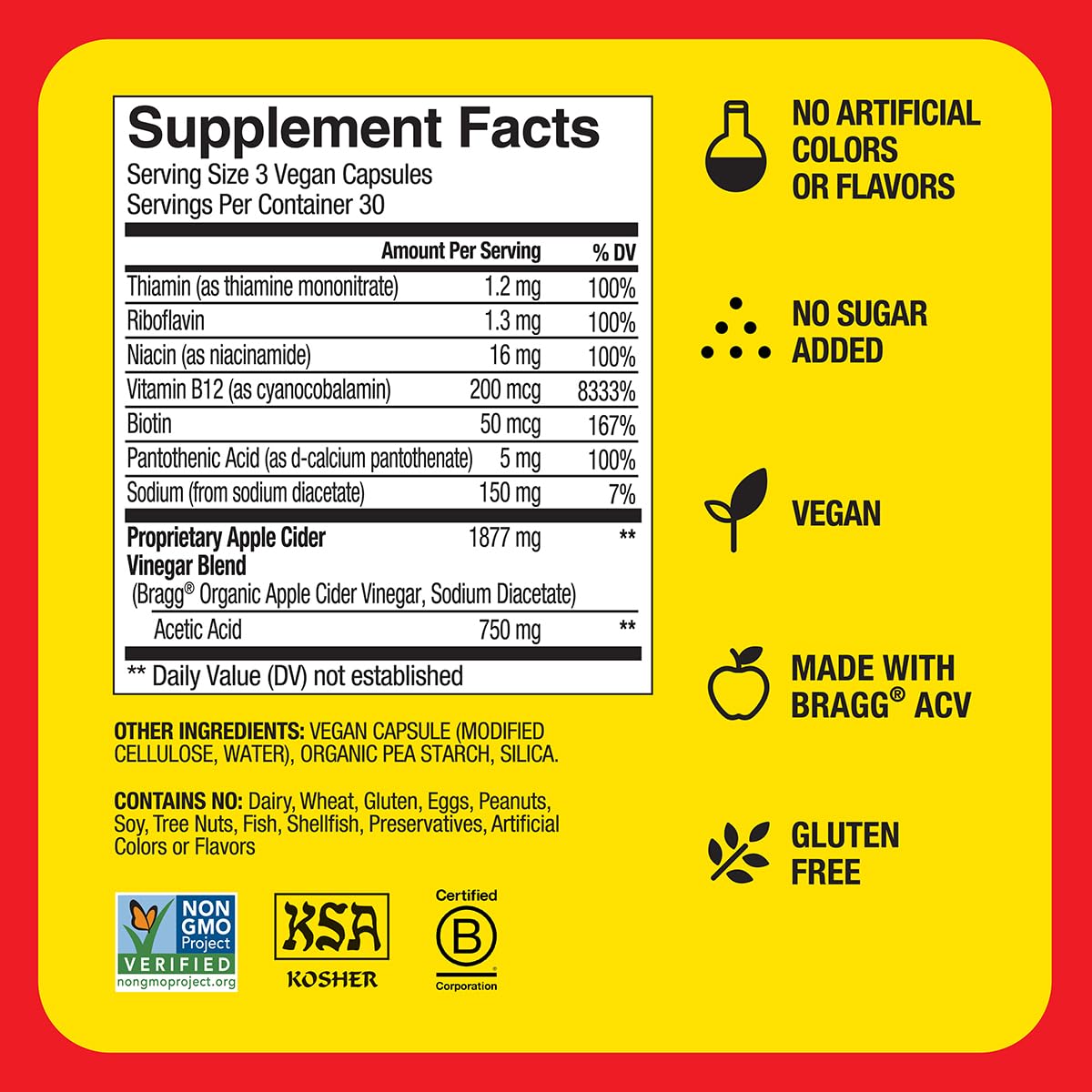 Bragg Energy ACV Capsules ingredientes de calidad para veganos.